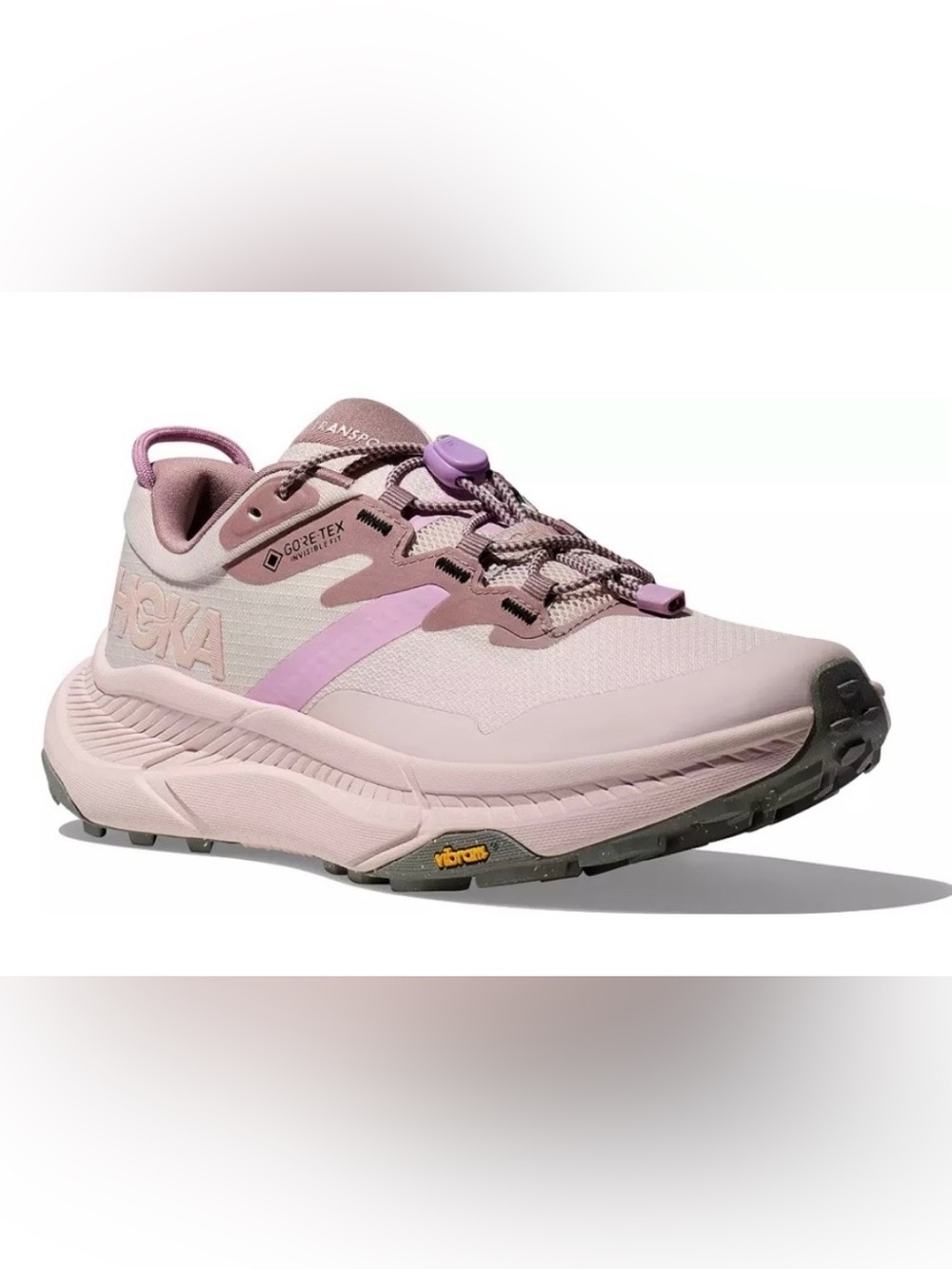 HOKA Women’s Transport GTX Cosmic Pearl light pink sneakers w toggle lase